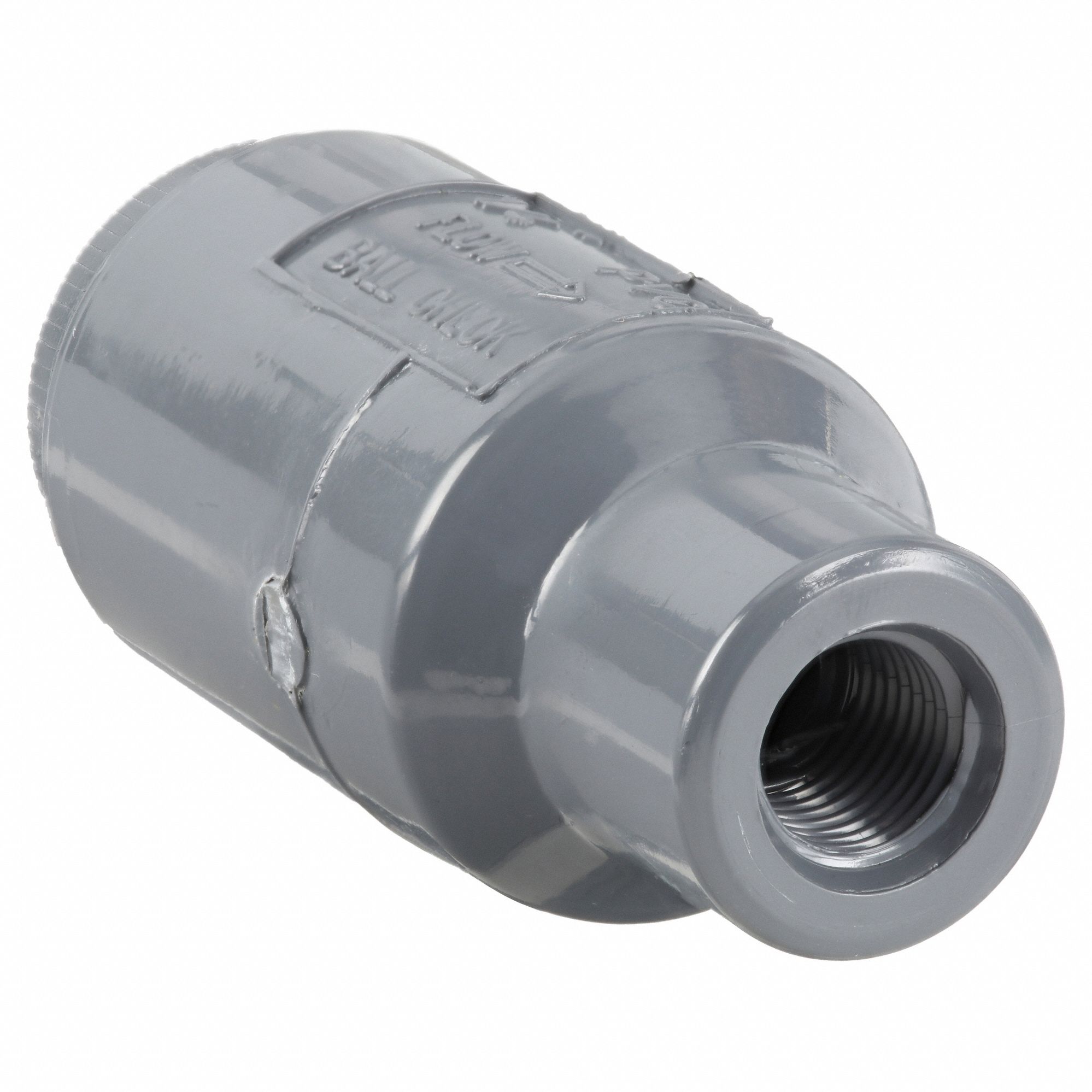 CHECK VALVE, BALL, INLINE VALVE BODY, PVC, ¼ IN PIPE, FNPT X FNPT, FOR WATER