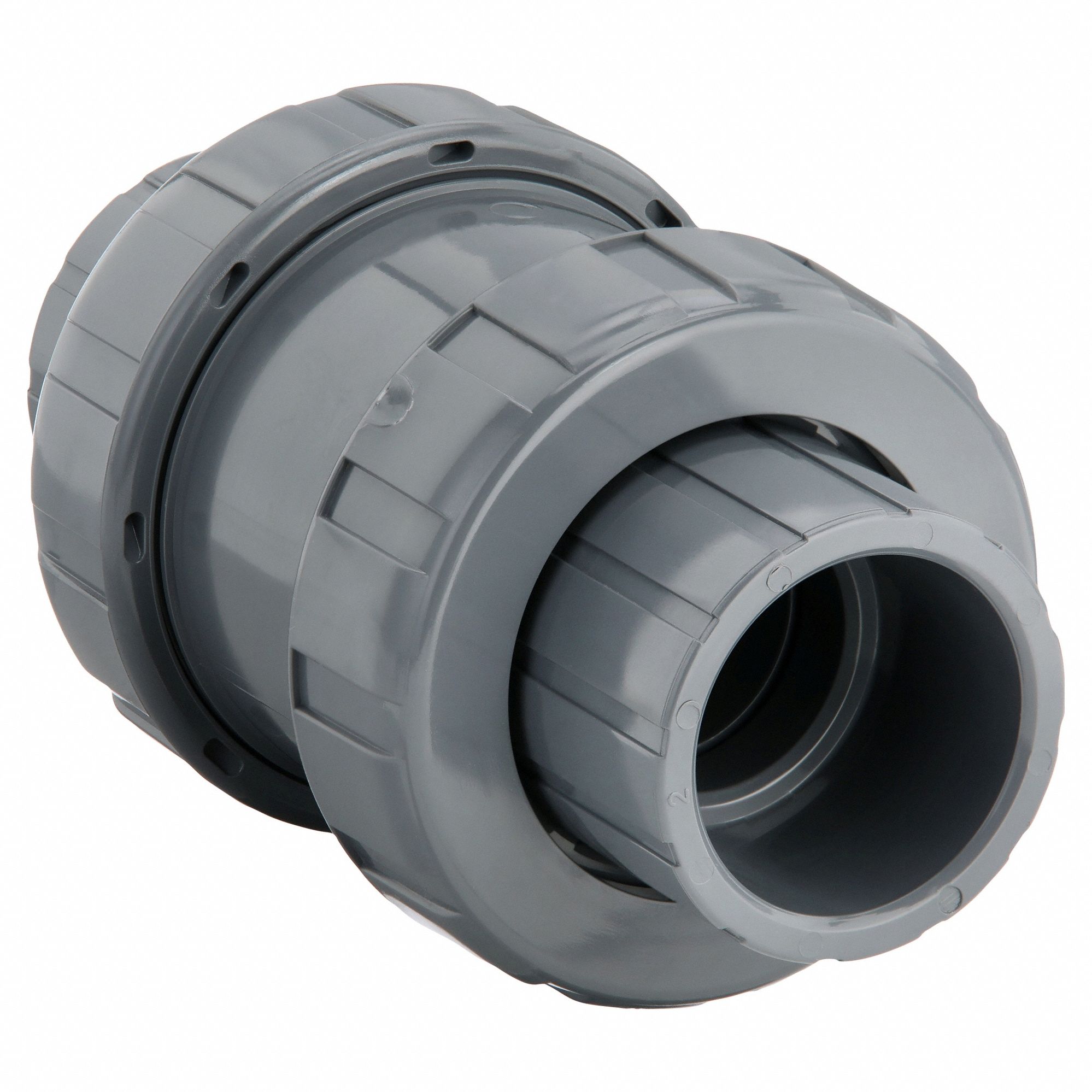 CHECK VALVE, BALL, INLINE VALVE BODY, PVC, 1½ IN PIPE, TRUE UNION SOCKET/NPT, STANDARD