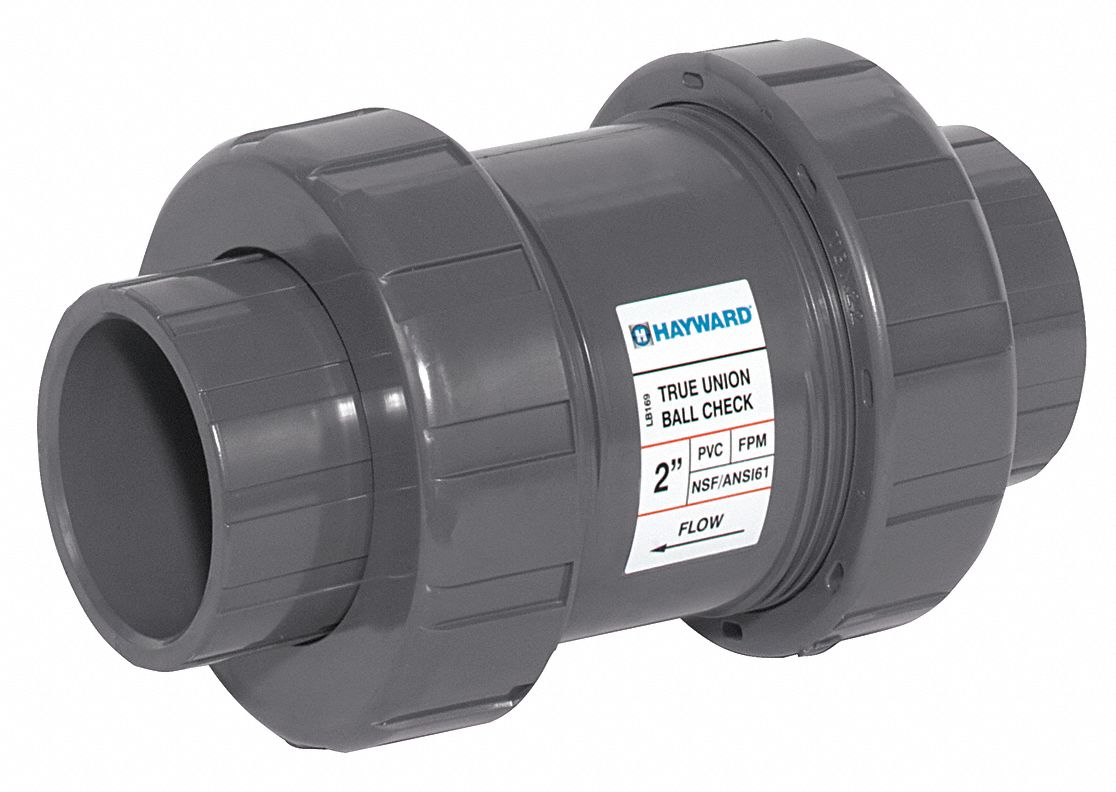 HAYWARD Check Valve, 2 in, Single, Inline True Union, PVC, FNPT x