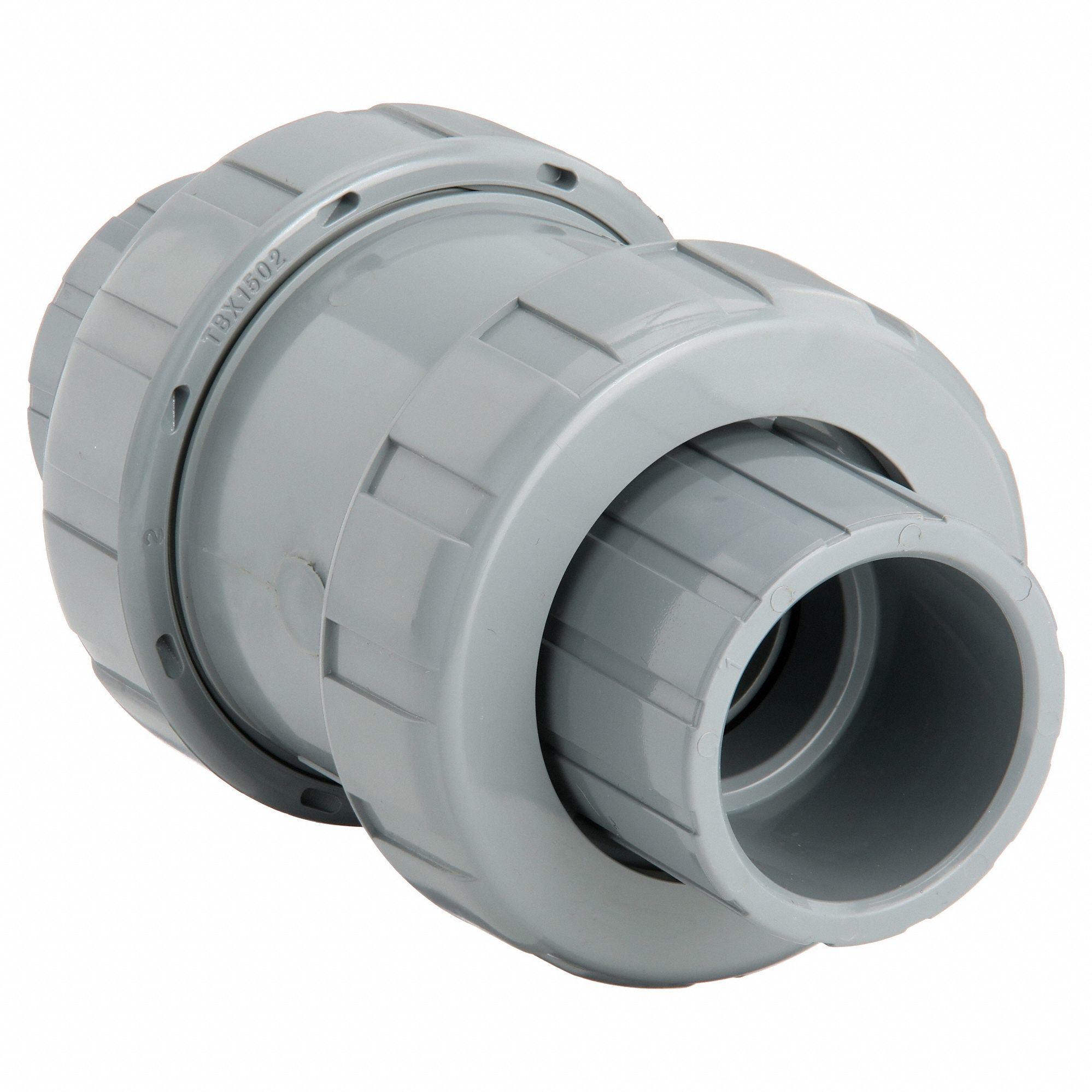 CHECK VALVE, BALL, INLINE VALVE BODY, CPVC, 1½ IN PIPE, TRUE UNION SOCKET/NPT, STANDARD
