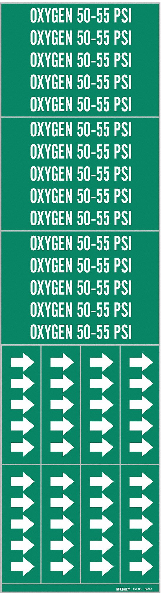 Pipe Marker: Oxygen 50-55 PSI, Green, White, Fits 3/4 in and Smaller Pipe O.D., 3 Pipe Markers