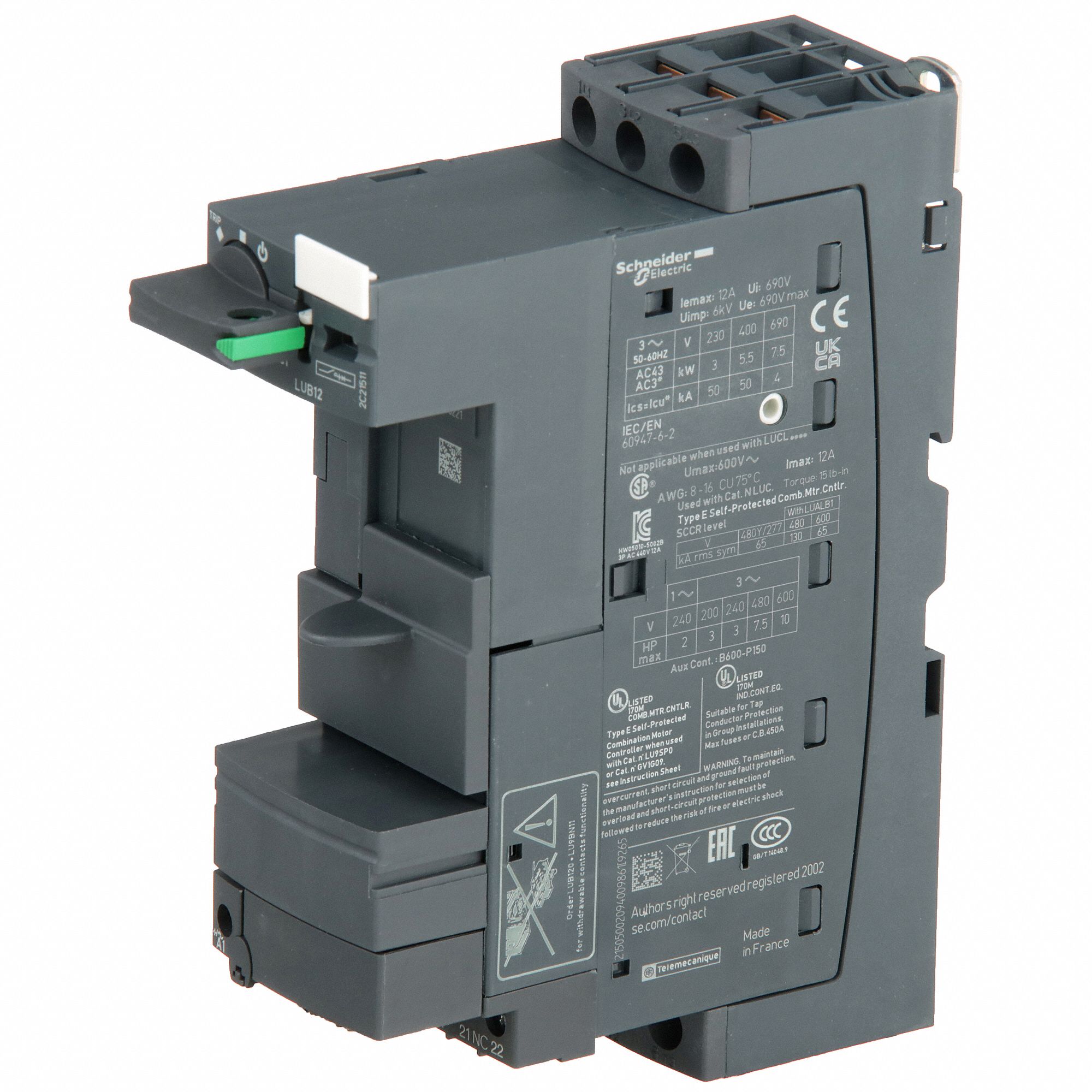 SCHNEIDER ELECTRIC Starter Power Base: Nonreversing, 12 A Amps AC, 120 ...