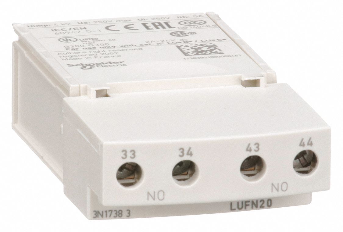 Auxiliary Contact: 2NO, 5 A Max Current (AC), Front Mount, Front-Mounted
