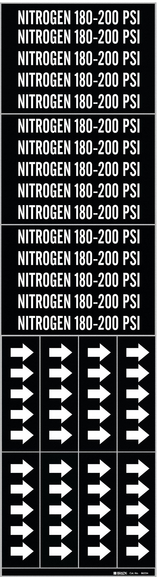 Pipe Marker: Nitrogen 180-200 PSI, Black, White, Fits 3/4 in and Smaller Pipe O.D., 3 Pipe Markers