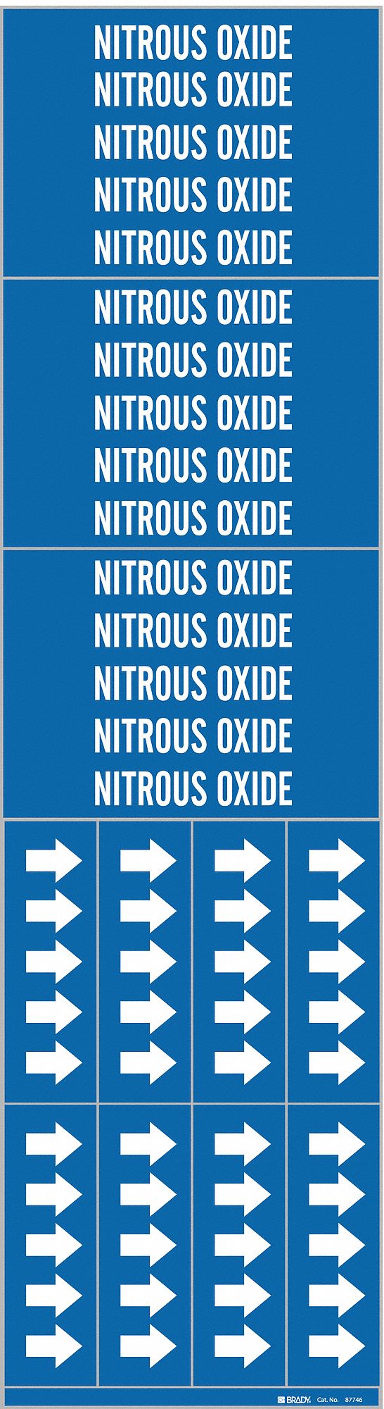 Pipe Marker: Nitrous Oxide, Blue, White, Fits 3/4 in and Smaller Pipe O.D., 3 Pipe Markers