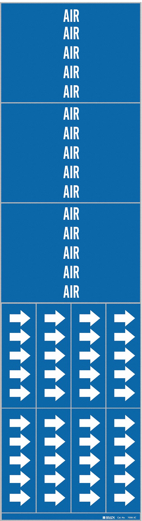Pipe Marker: Air, Blue, White, Fits 3/4 in and Smaller Pipe O.D., 3 Pipe Markers, Without Arrows