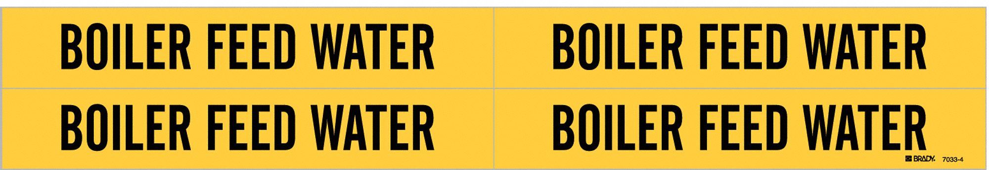 Pipe Marker: Boiler Feed Water, Yellow, Black, Fits 3/4 to 2 3/8 in Pipe O.D., 4 Pipe Markers