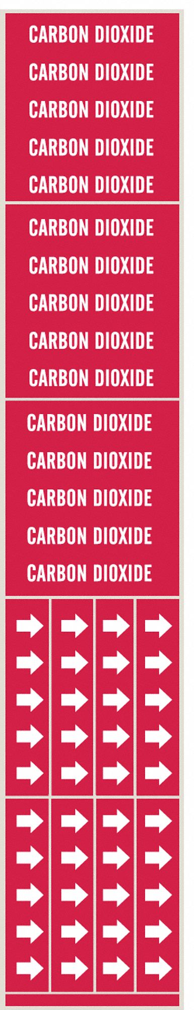 Pipe Marker: Carbon Dioxide, Red, White, Fits 3/4 in and Smaller Pipe O.D., 3 Pipe Markers