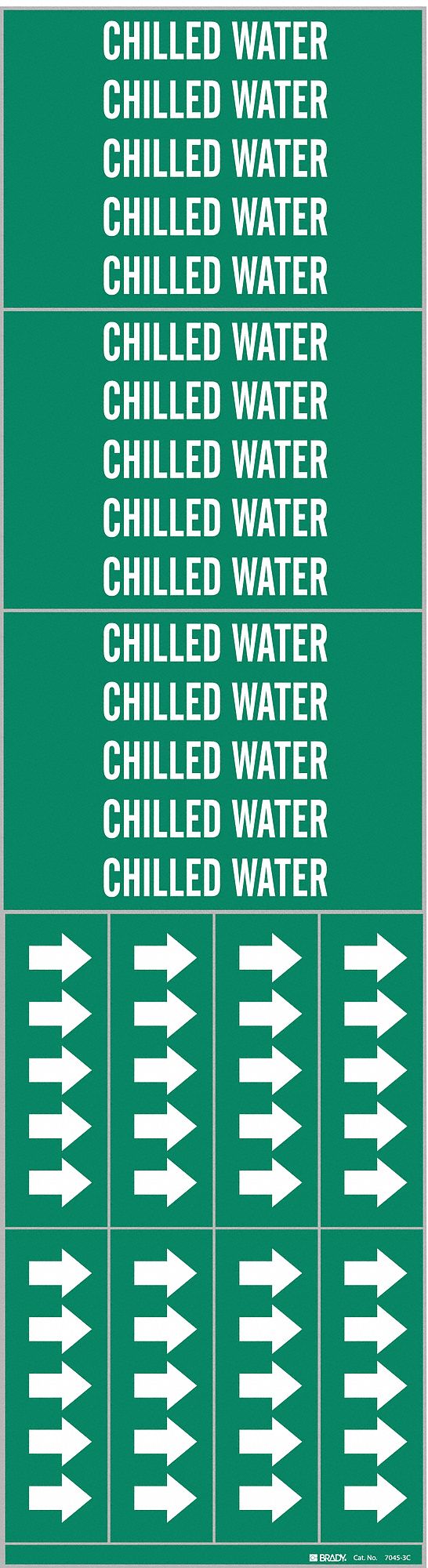 Pipe Marker: Chilled Water, Green, White, Fits 3/4 in and Smaller Pipe O.D., 3 Pipe Markers