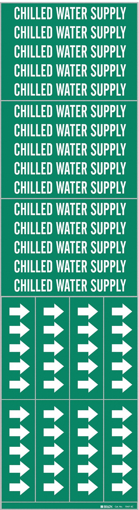 Pipe Marker: Chilled Water Supply, Green, White, Fits 3/4 in and Smaller Pipe O.D., 3 Pipe Markers