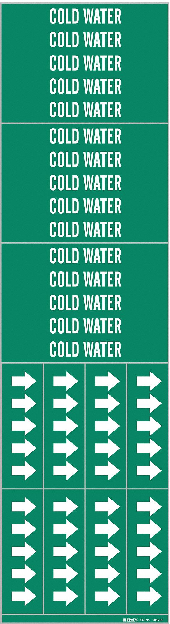 Pipe Marker: Cold Water, Green, White, Fits 3/4 in and Smaller Pipe O.D., 3 Pipe Markers
