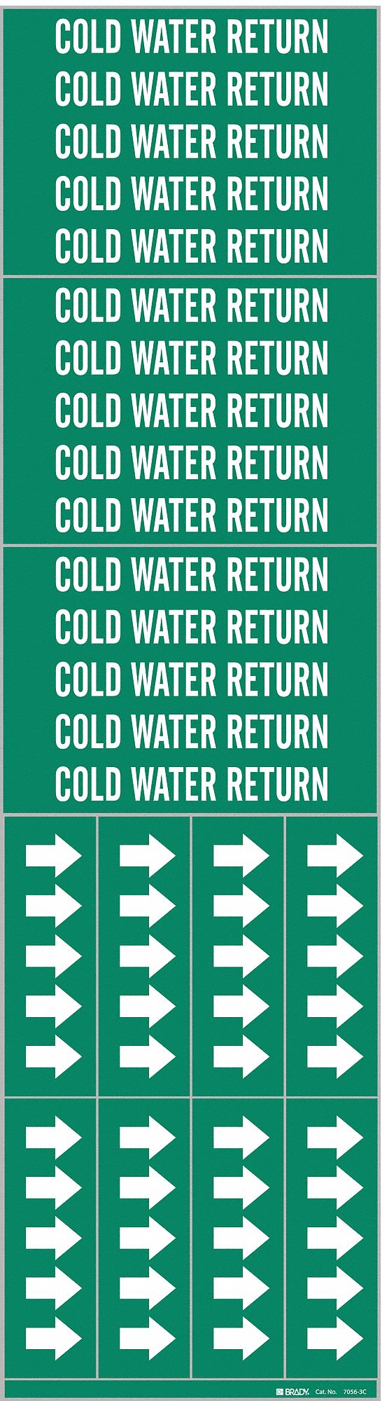 Pipe Marker: Cold Water Return, Green, White, Fits 3/4 in and Smaller Pipe O.D., 3 Pipe Markers
