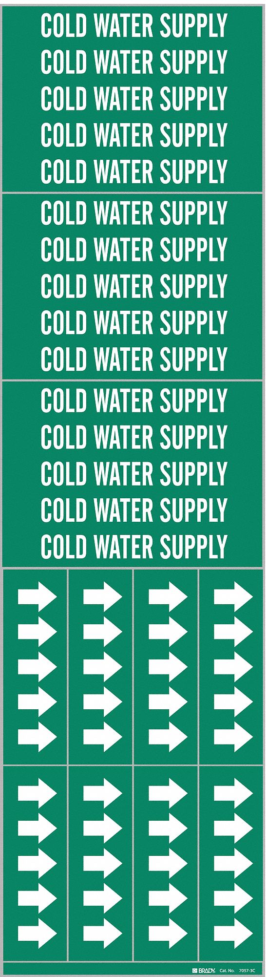 Pipe Marker: Cold Water Supply, Green, White, Fits 3/4 in and Smaller Pipe O.D., 3 Pipe Markers
