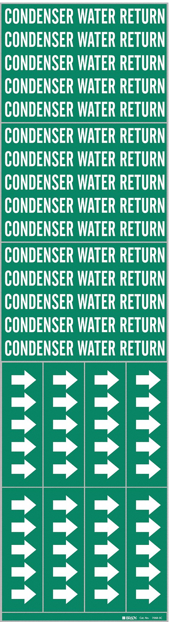 Pipe Marker: Condenser Water Return, Green, White, Fits 3/4 in and Smaller Pipe O.D., 3 Pipe Markers