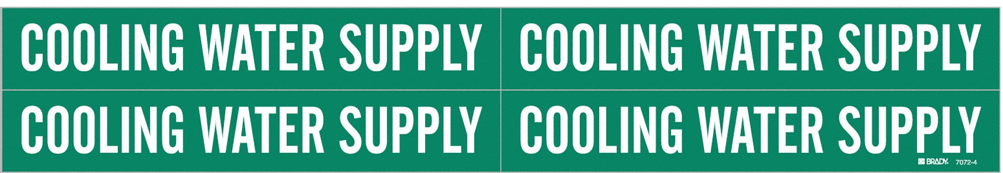 Pipe Marker: Cooling Water Supply, Green, White, Fits 3/4 to 2 3/8 in Pipe O.D., 4 Pipe Markers