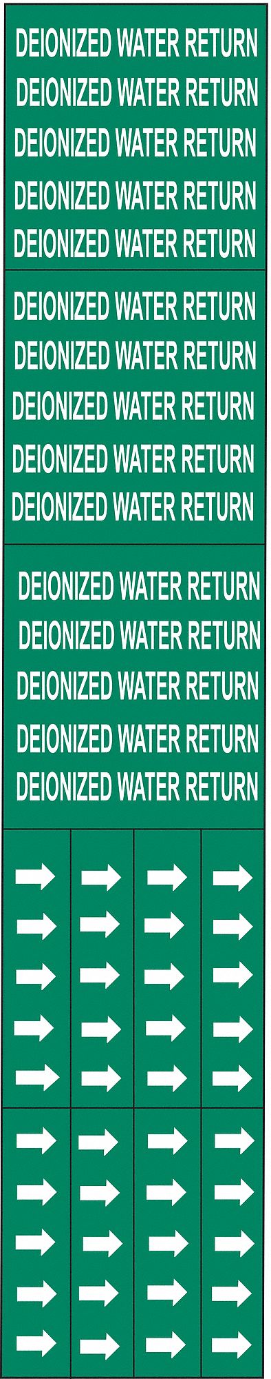 Pipe Marker: Deionized Water Return, Green, White, Fits 3/4 in and Smaller Pipe O.D., 3 Pipe Markers