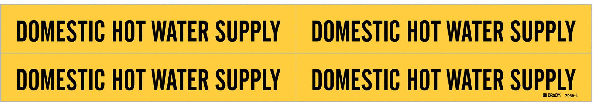 Pipe Marker: Domestic Hot Water Supply, Yellow, Black, Fits 3/4 to 2 3/8 in Pipe O.D.