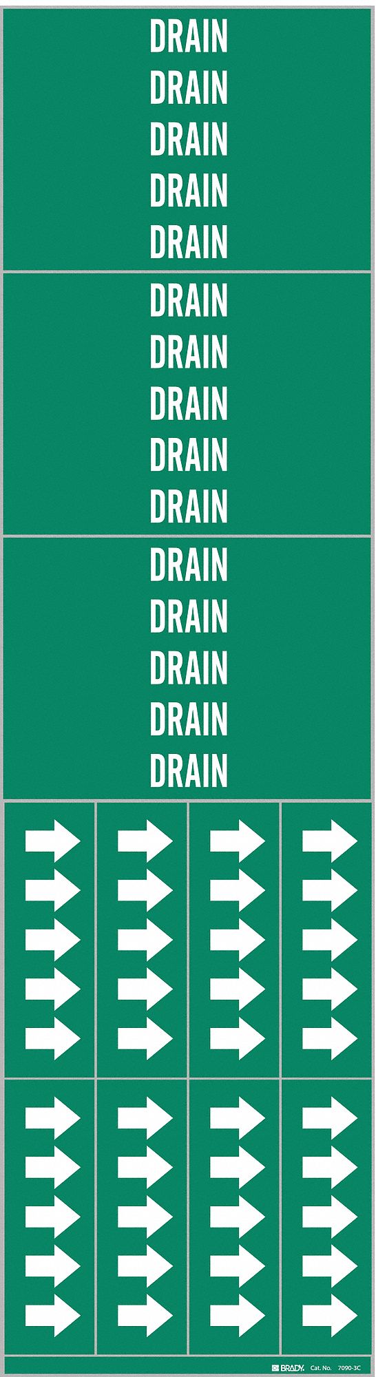 Pipe Marker: Drain, Green, White, Fits 3/4 in and Smaller Pipe O.D., 3 Pipe Markers, Without Arrows