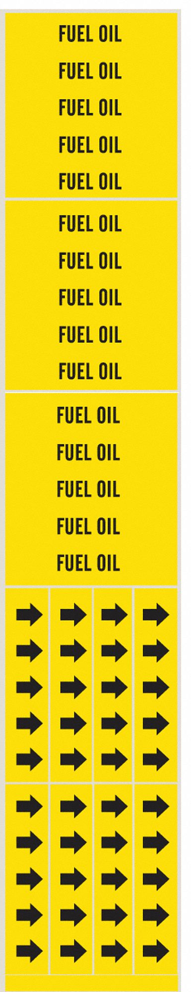 Pipe Marker: Fuel Oil, Yellow, Black, Fits 3/4 in and Smaller Pipe O.D., 3 Pipe Markers