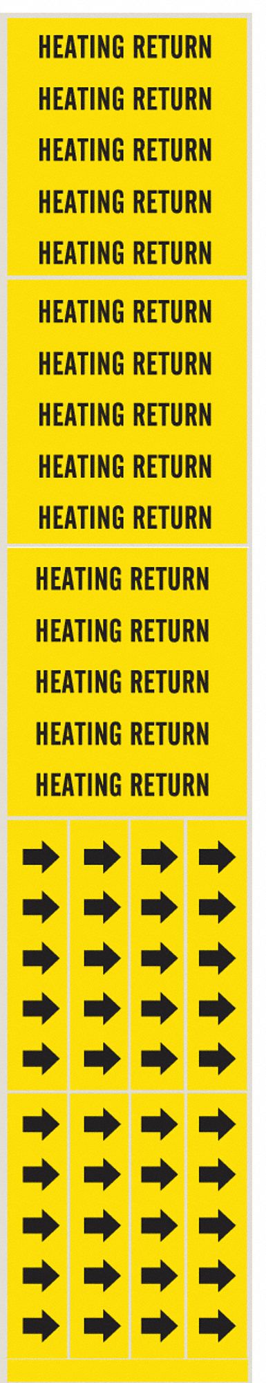 Pipe Marker: Heating Return, Yellow, Black, Fits 3/4 in and Smaller Pipe O.D., 3 Pipe Markers