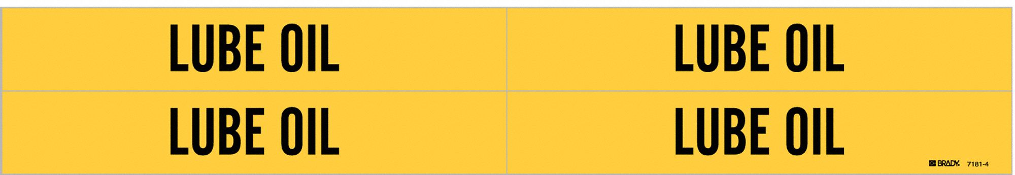 Pipe Marker: Lube Oil, Yellow, Black, Fits 3/4 to 2 3/8 in Pipe O.D., 4 Pipe Markers, Without Arrows