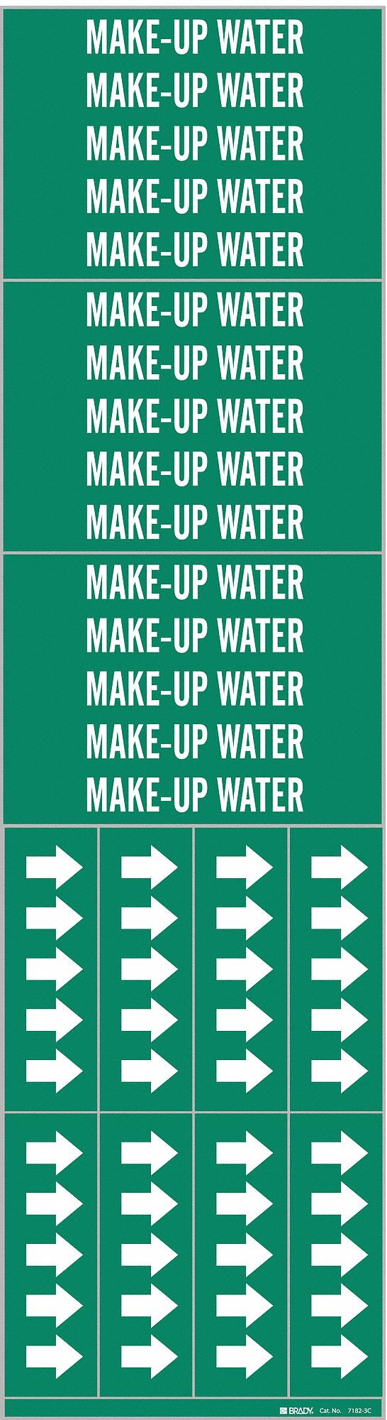 Pipe Marker: Make-Up Water, Green, White, Fits 3/4 in and Smaller Pipe O.D., 3 Pipe Markers