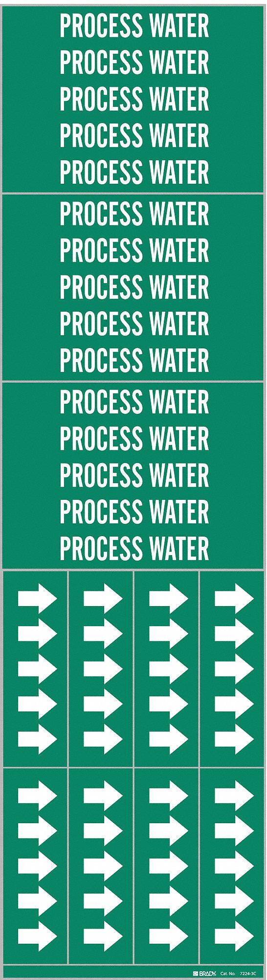 Pipe Marker: Process Water, Green, White, Fits 3/4 in and Smaller Pipe O.D., 3 Pipe Markers