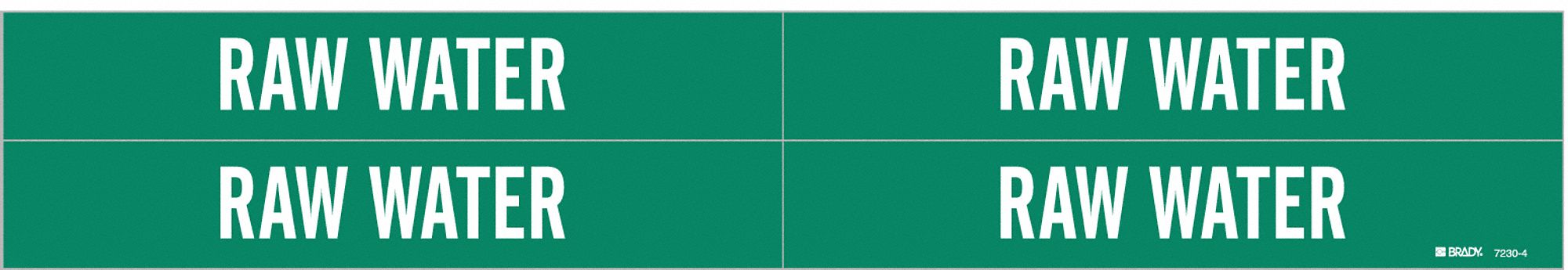 Pipe Marker: Raw Water, Green, White, Fits 3/4 to 2 3/8 in Pipe O.D., 4 Pipe Markers, Without Arrows