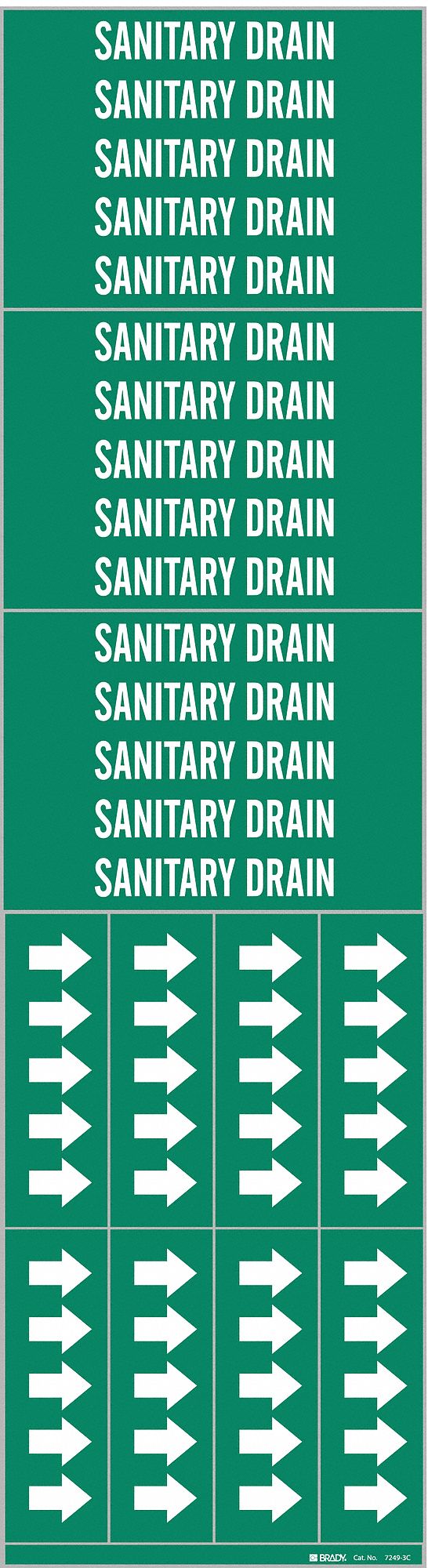 Sanitary Drain, Green, Pipe Marker - 5ADU7|7249-3C - Grainger