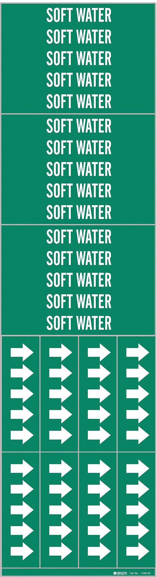 Pipe Marker: Soft Water, Green, White, Fits 3/4 in and Smaller Pipe O.D., 3 Pipe Markers