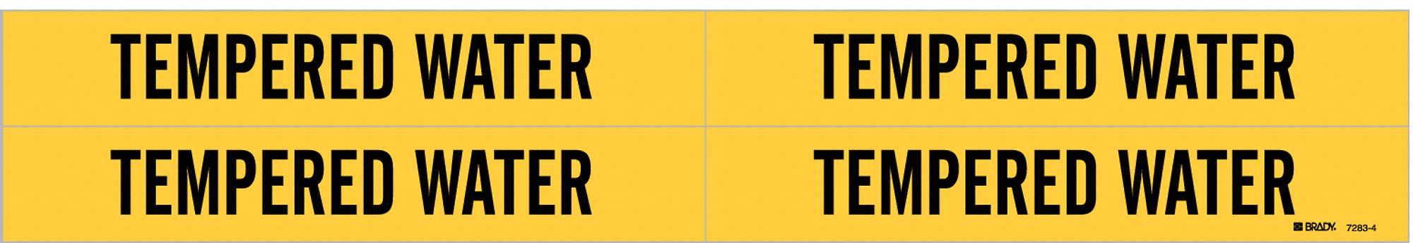 Pipe Marker: Tempered Water, Yellow, Black, Fits 3/4 to 2 3/8 in Pipe O.D., 4 Pipe Markers