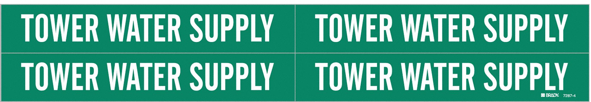 Pipe Marker: Tower Water Supply, Green, White, Fits 3/4 to 2 3/8 in Pipe O.D., 4 Pipe Markers