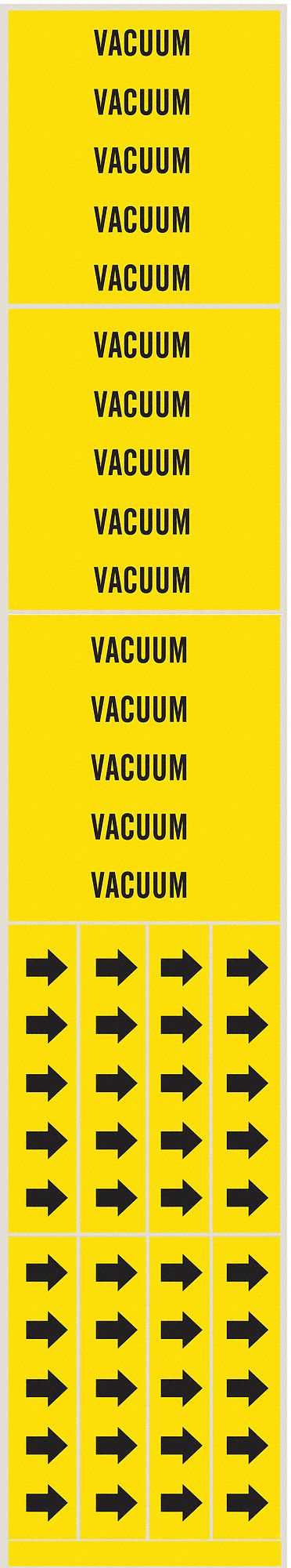 Pipe Marker: Vacuum, Yellow, Black, Fits 3/4 in and Smaller Pipe O.D., 3 Pipe Markers