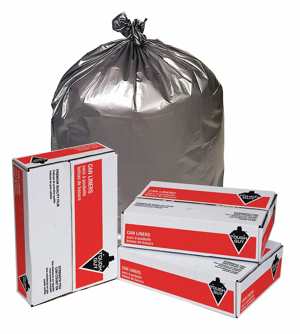 TOUGH GUY Trash Bag, 20 to 30 gal, Super Hexene HAO, Flat Pack, Silver