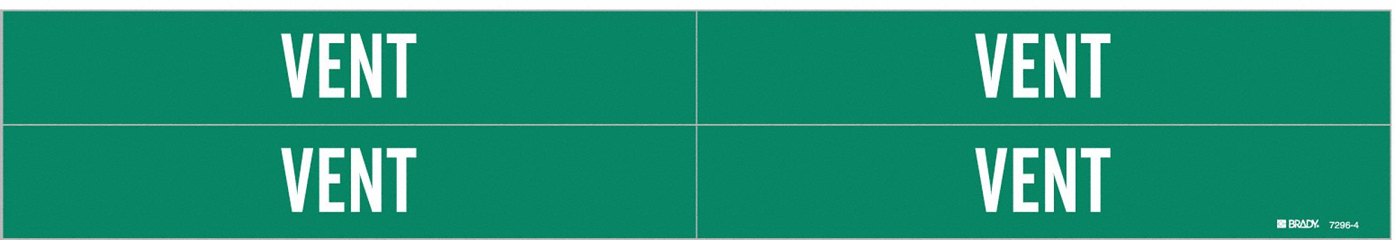 Pipe Marker: Vent, Green, White, Fits 3/4 to 2 3/8 in Pipe O.D., 4 Pipe Markers, Without Arrows