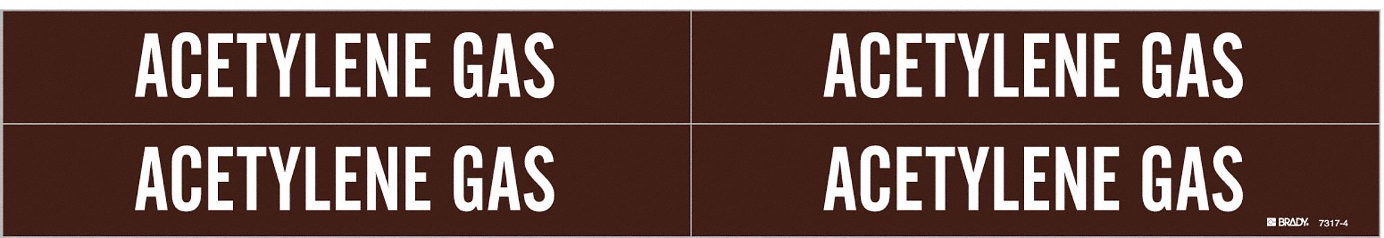 Pipe Marker: Acetylene Gas, Brown, White, Fits 3/4 to 2 3/8 in Pipe O.D., 4 Pipe Markers