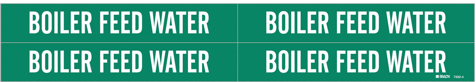 Pipe Marker: Boiler Feed Water, Green, White, Fits 3/4 to 2 3/8 in Pipe O.D., 4 Pipe Markers