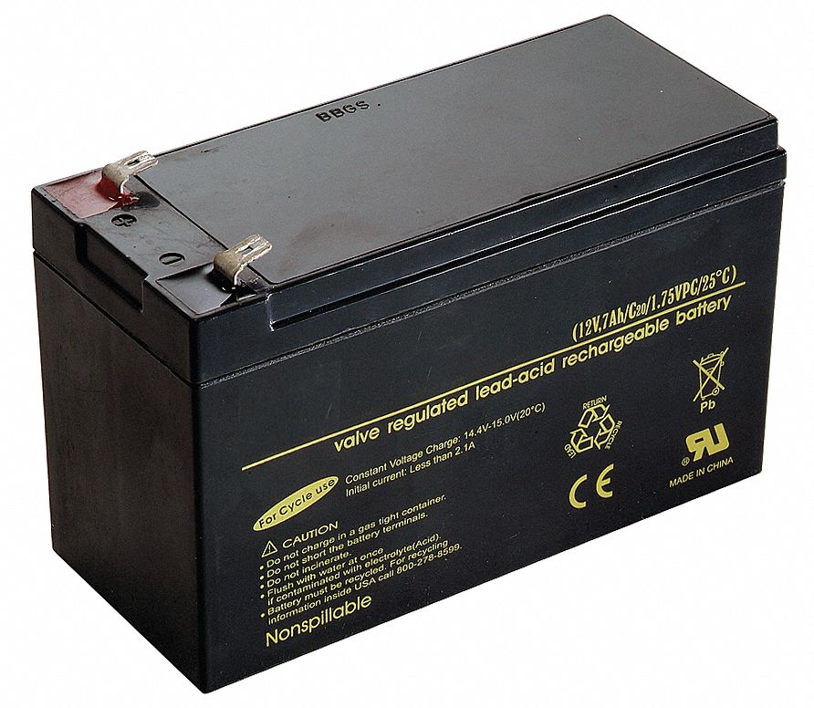 SPEEDCLEAN 12VDC Sealed Lead Acid Battery, Rechargeable, 7Ah, 0.250 ...