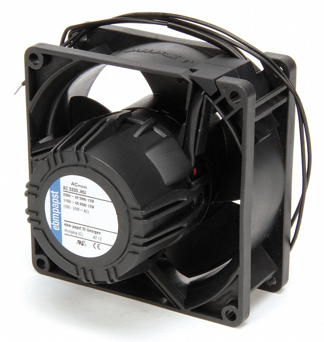 Wet-Location Square Axial Fan: 3 5/8 in Ht, 1 1/2 in Dp, 47.1 cfm, IP65, 115/230V AC