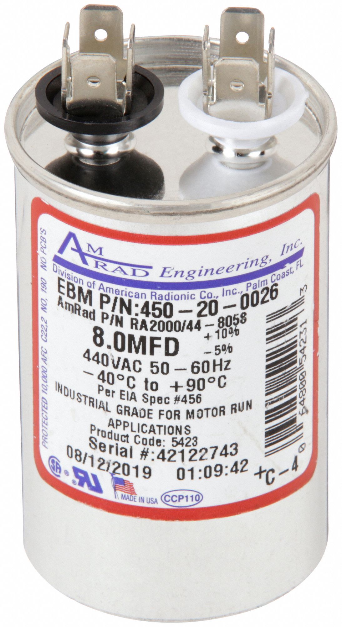 EBMPAPST, Round, 440V AC, Motor Run Capacitor 5AGK4450200026