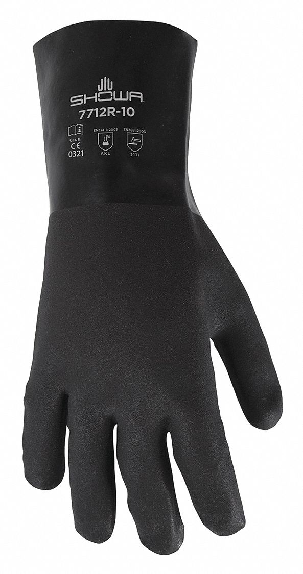 SHOWA Chemical Resistant Gloves 18 mil Glove Thick, 12 in Glove Lg