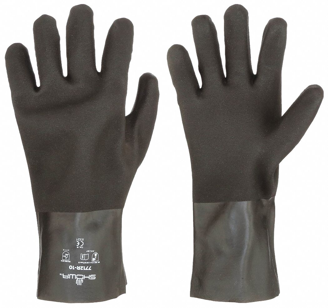 CHEMICAL RESISTANT GLOVES, 18 MIL, 12 IN LENGTH, GRAIN, L, BLACK