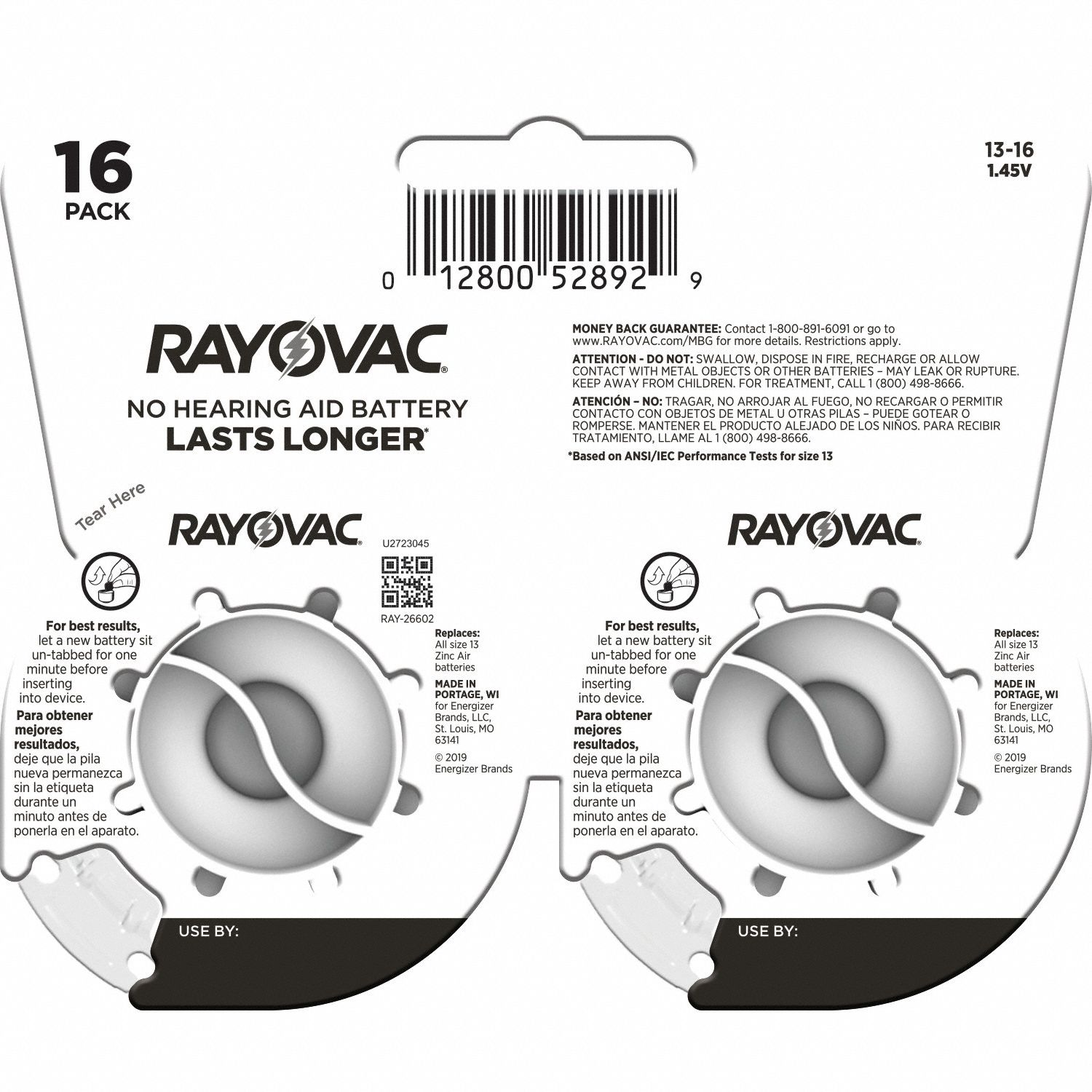 RAYOVAC Hearing Aid Battery 13 Battery Size, Zinc Air, 300 mAh