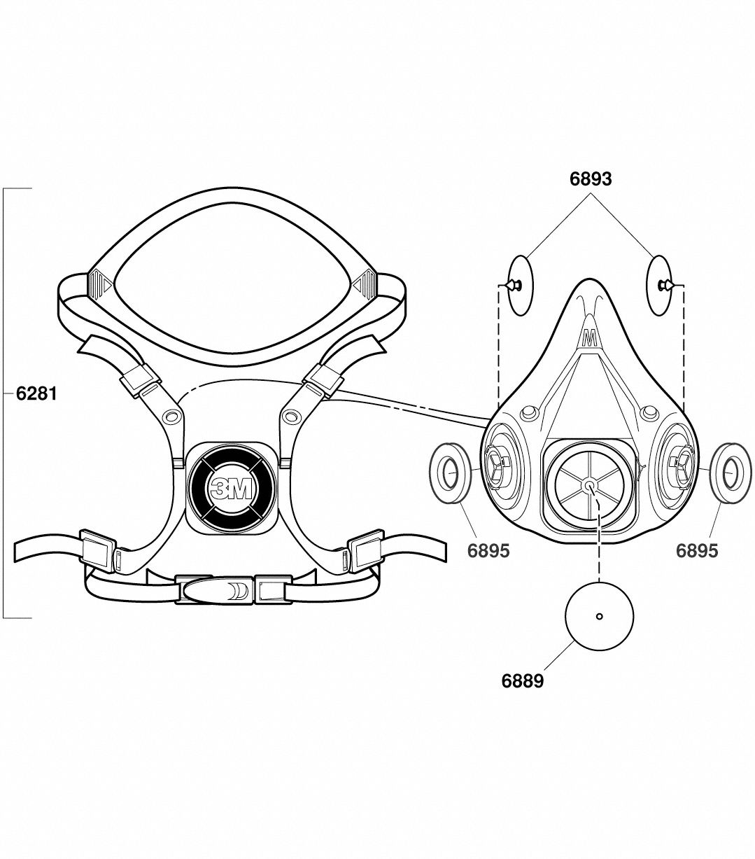 3M Half Mask Respirator, 6000 Series, M, Cartridges Included No 6AD97