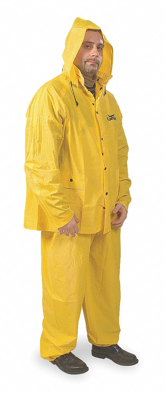 3-PIECE RAINSUIT WITH DETACHABLE HOOD, YELLOW, 2XL, PVC, 10 MIL, LIGHTWEIGHT