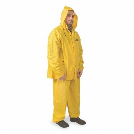 CONDOR 3-Piece Rainsuit with Detachable Hood: Yellow, L, PVC, 10 mil Thick,  Lightweight