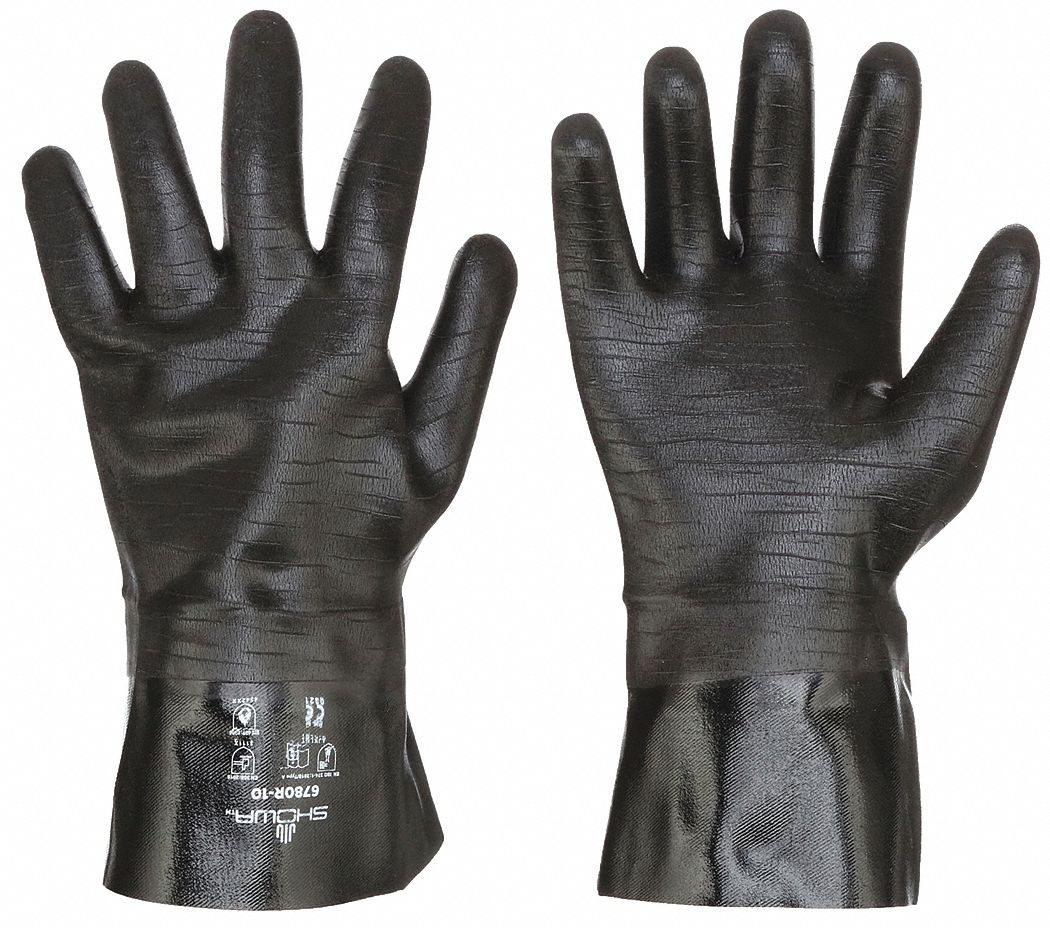 CHEMICAL RESISTANT GLOVES, 26 MIL, 12 IN LENGTH, GRAIN, SIZE 10, BLACK