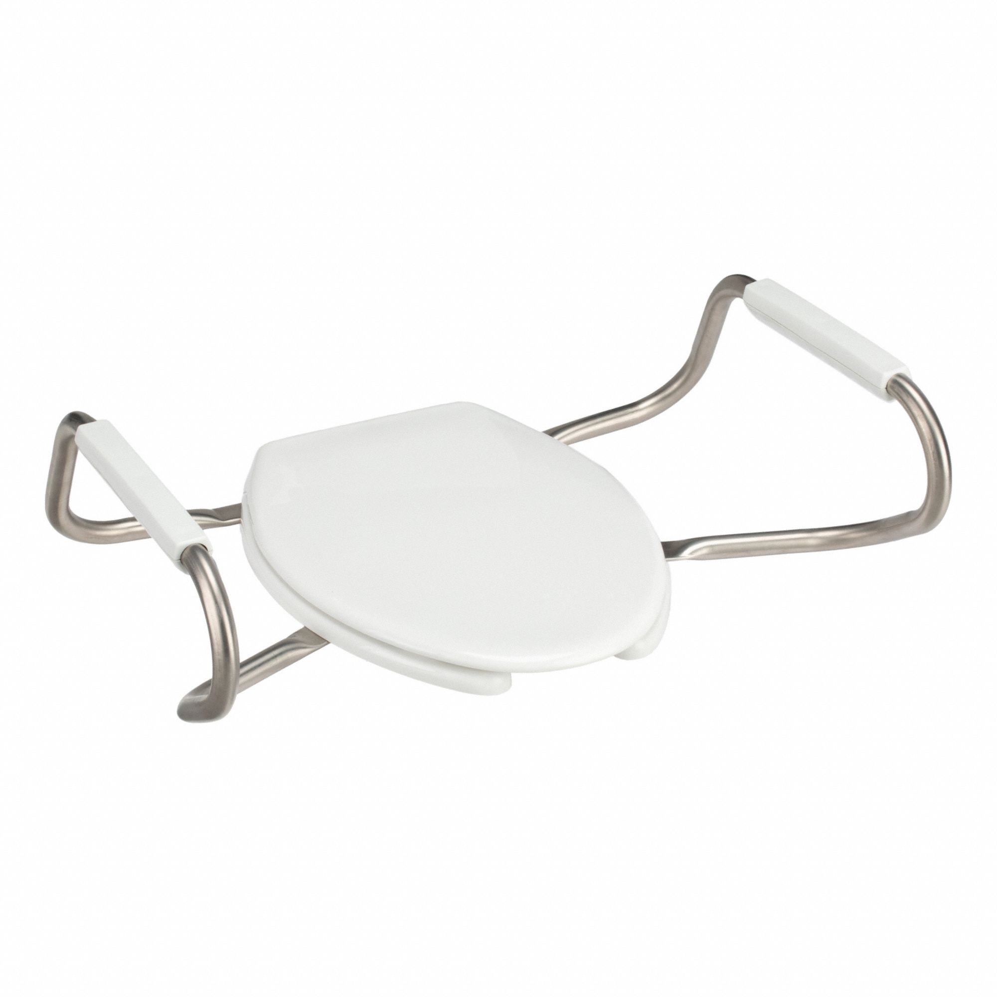 Toilet Seat: Open, Cover Included, Plastic/Stainless Steel, External Check, 2 1/4 in Seat Ht, White