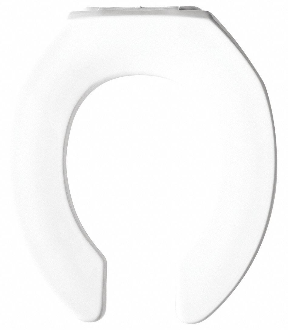 TOILET SEAT: WHITE, PLASTIC WITH SS POSTS, EXTERNAL CHECK HINGE, 2 3/16 IN SEAT HT