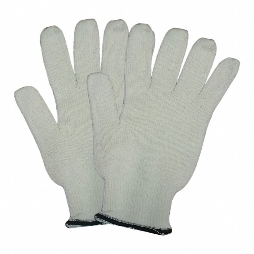 Knit Gloves: L ( 9 ), Glove Hand Protection, Uncoated, 250°F Max Temp, Cotton, White, 1 PR